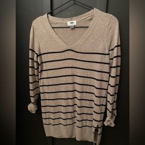 Old Navy Tan Sweater with Black Stripes